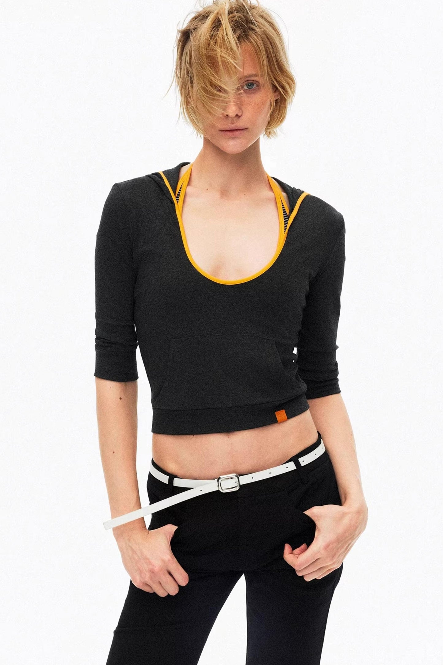 Color-Blocked Hooded Knit Top