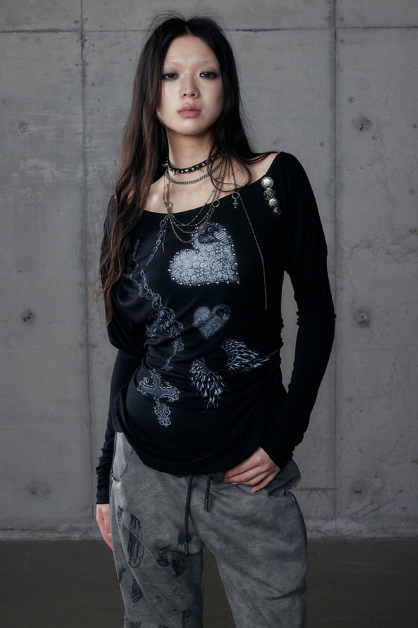 Puff Sleeve Punk Print Shirt