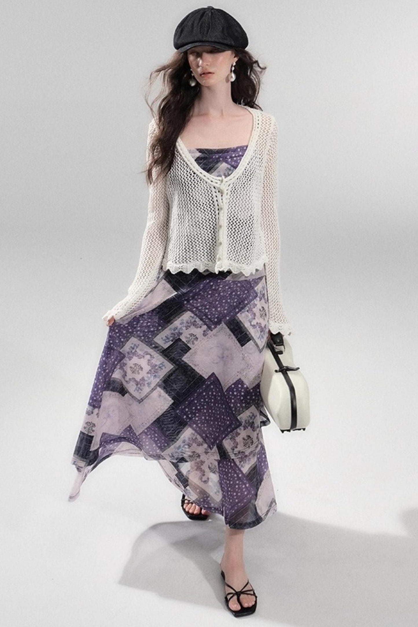 Vintage Collage Mesh Slip Dress