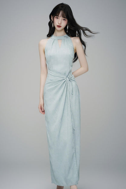 Elegant Sleeveless Jacquard Maxi Dress