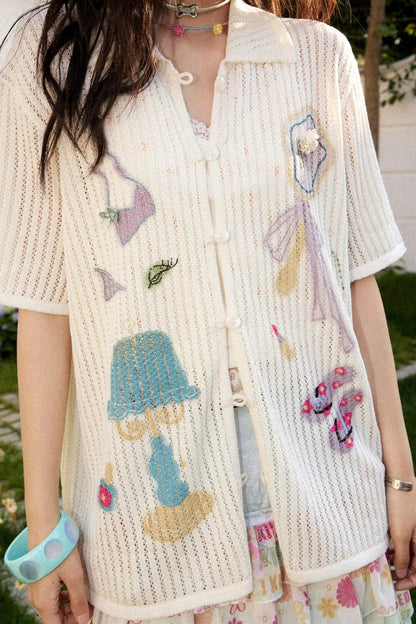 Off-White Woolen Striped Blouse