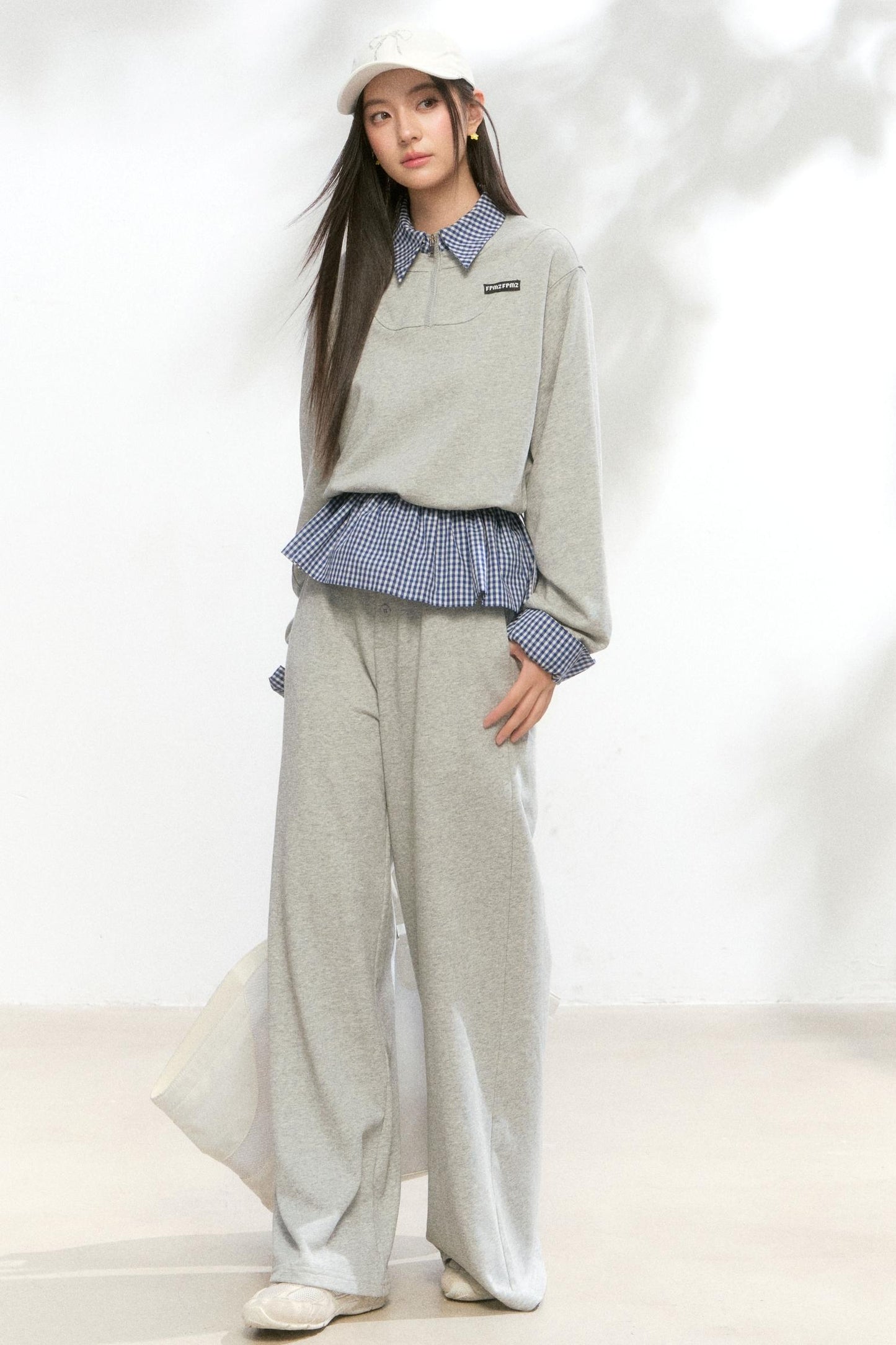 Plaid Polo Sweatshirt Set-Up