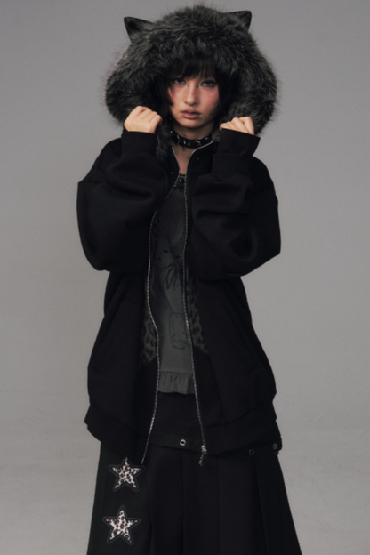 Cat-Ear Leopard Hooded Jacket