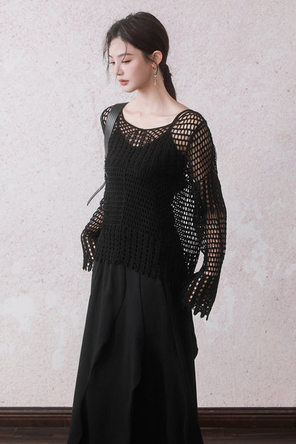 Summer Black Fishing Net Tee Set