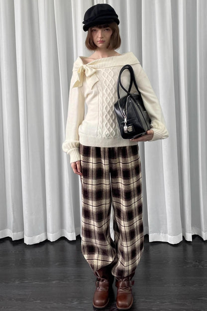 Versatile Khaki Plaid Trousers