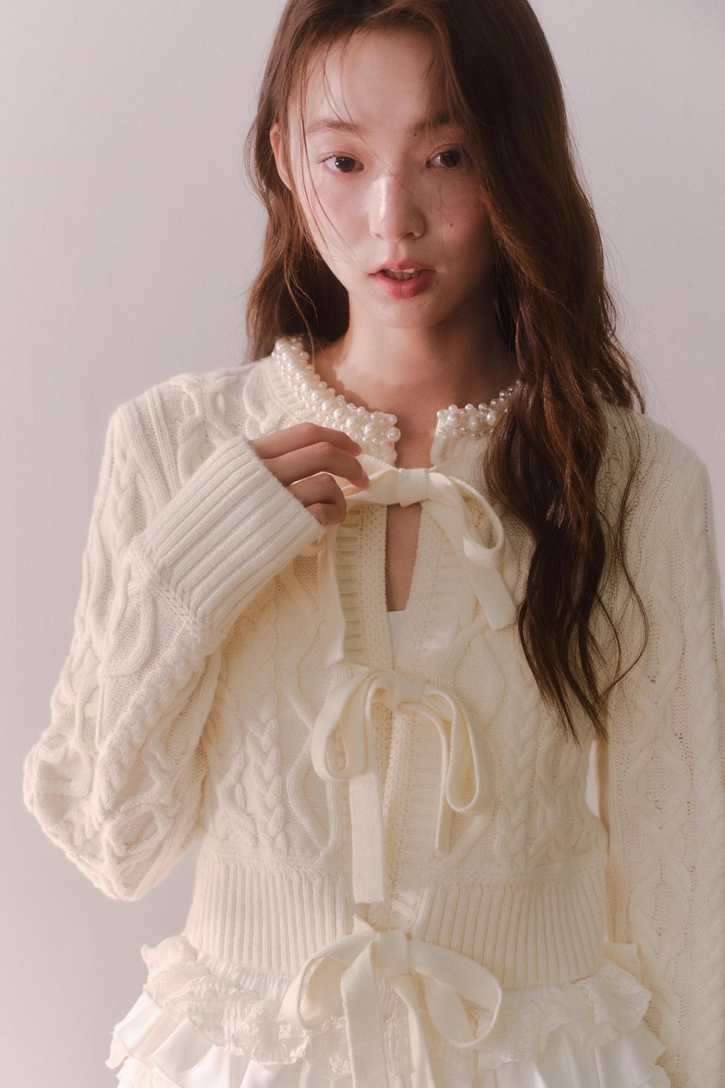 Retro Crochet Pearl Cardigan