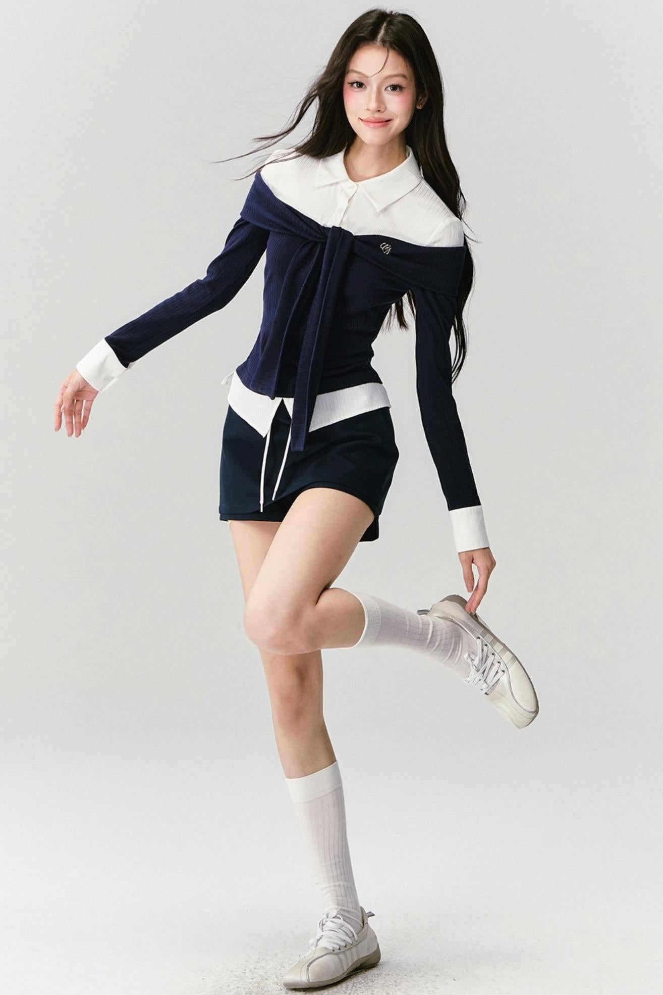 Knit Long Sleeve Slimming Top Set-Up