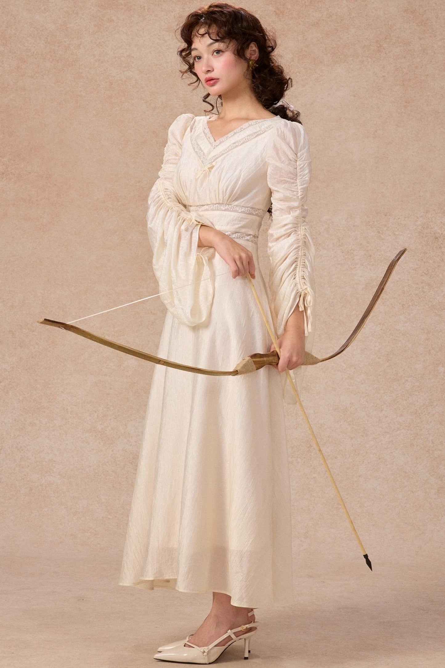 French court style V-Neck Satin Dress