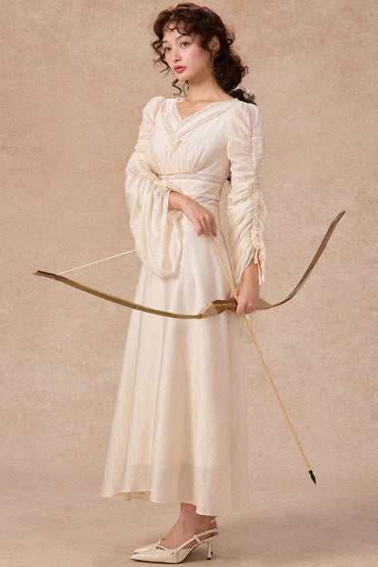 French court style V-Neck Satin Dress