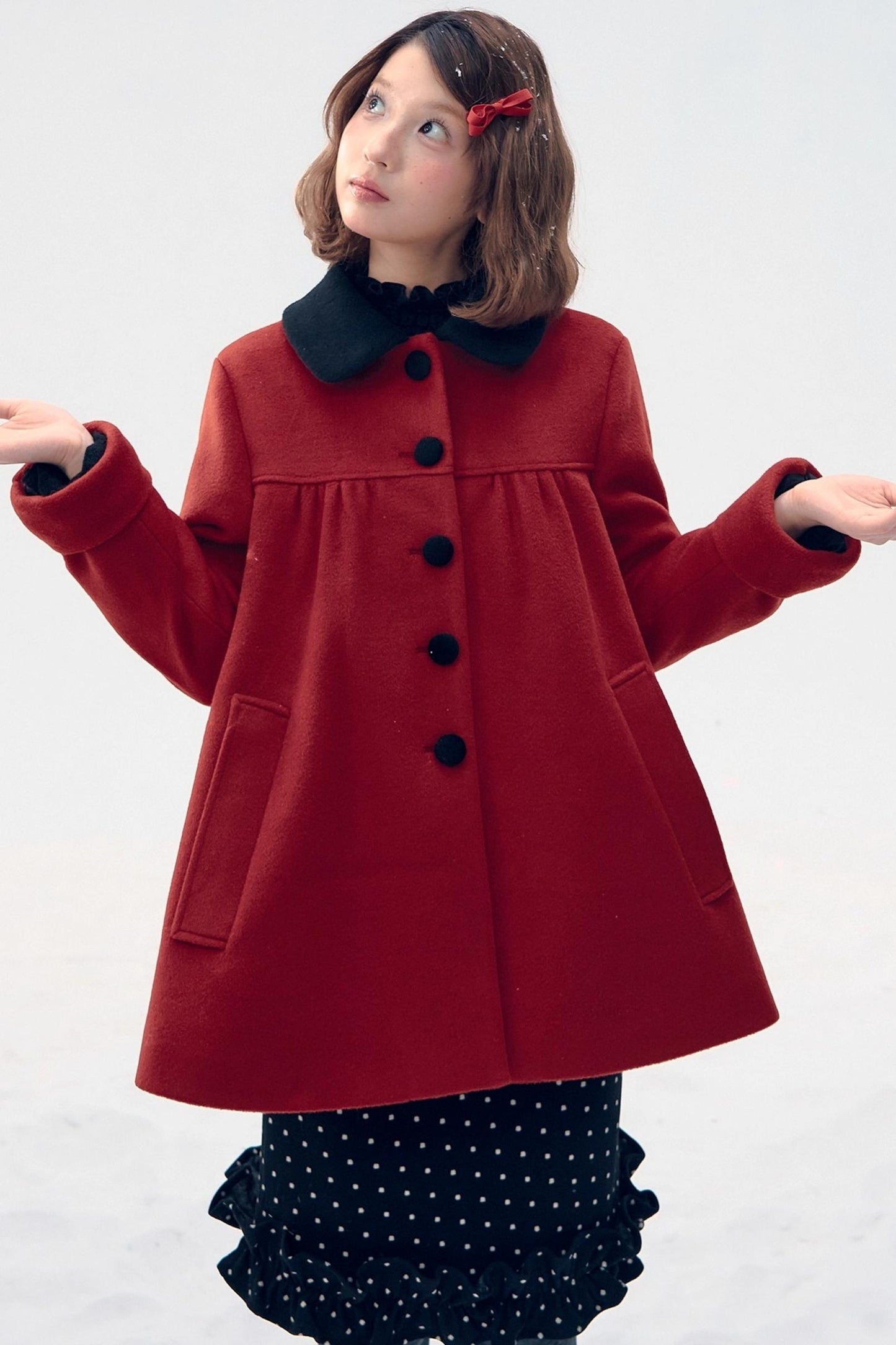 Red Bow Woolen Coat