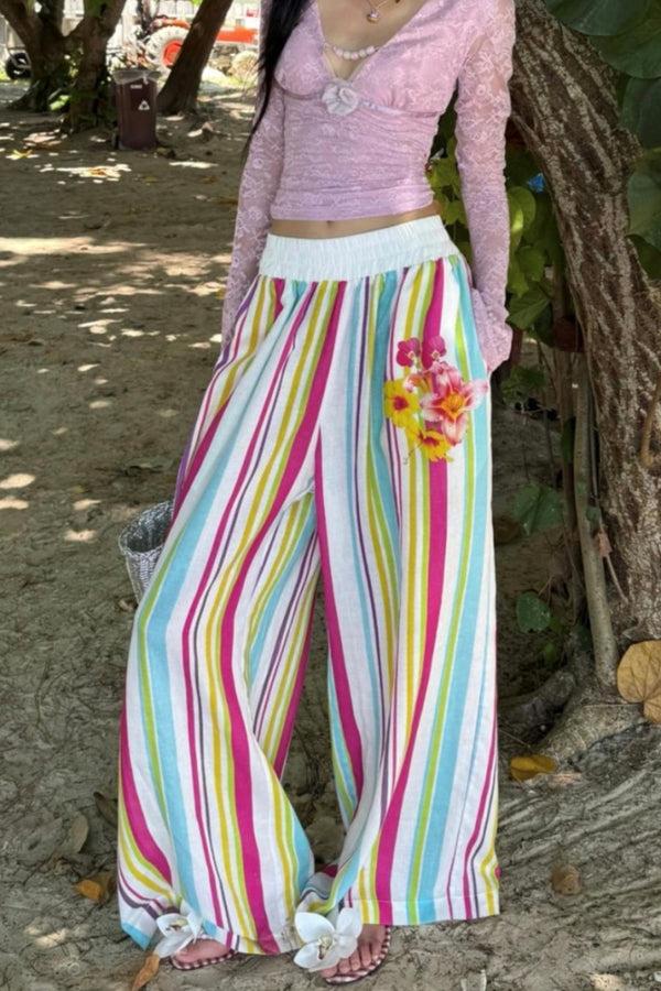 Vibrant Striped Wide-Leg Beach Pants