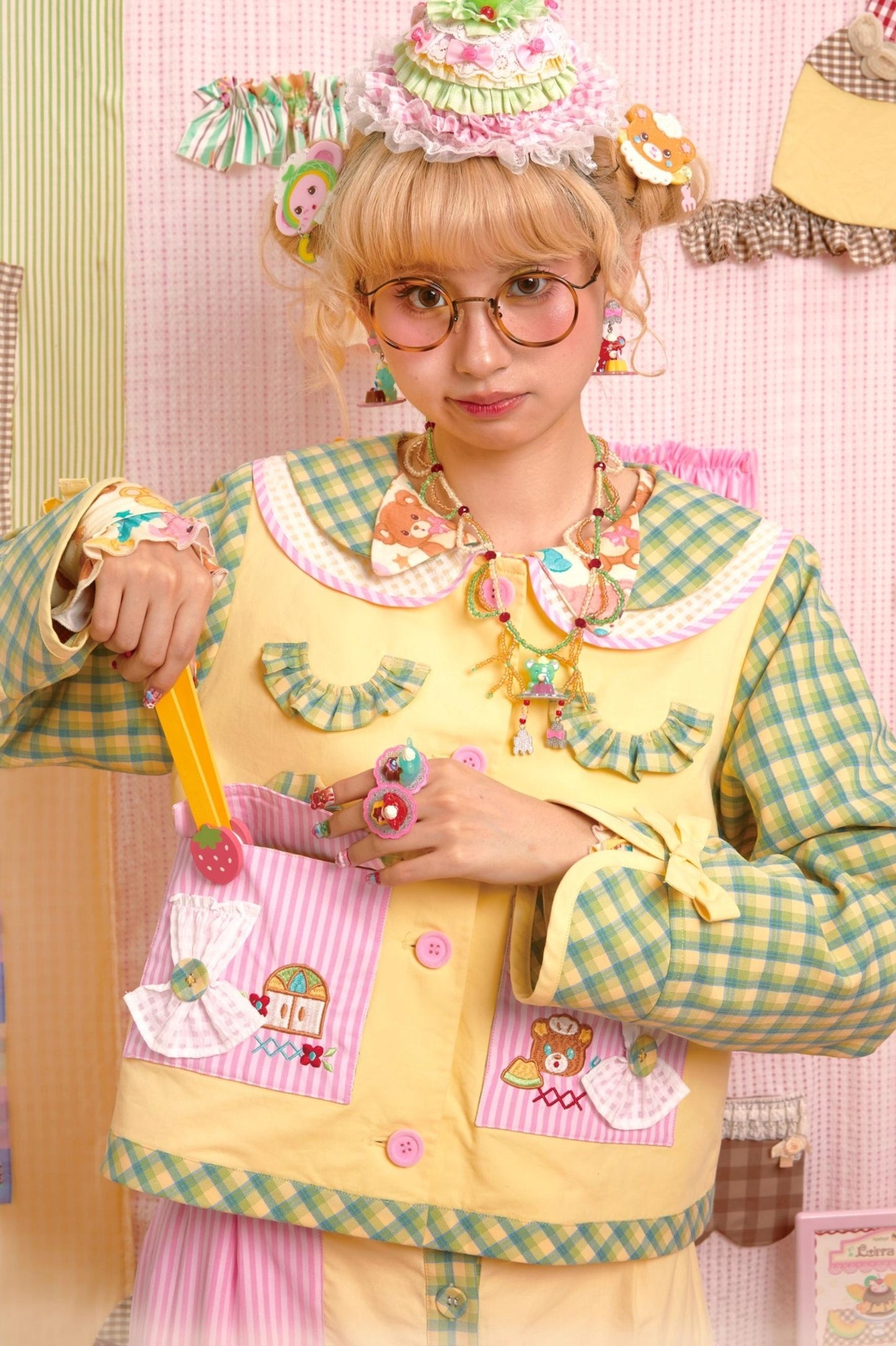 Patchwork Plaid Embroidered Top & Skirt Set-Up