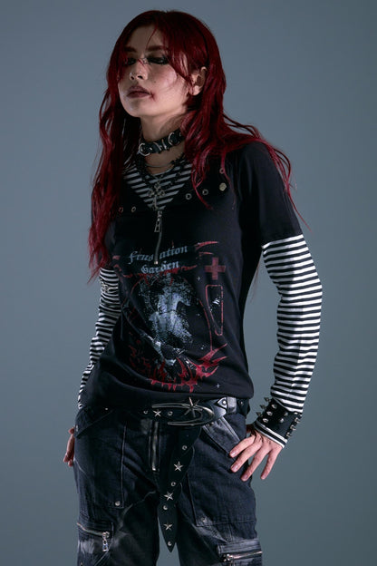 Punk Street Striped Print Long Sleeve Top