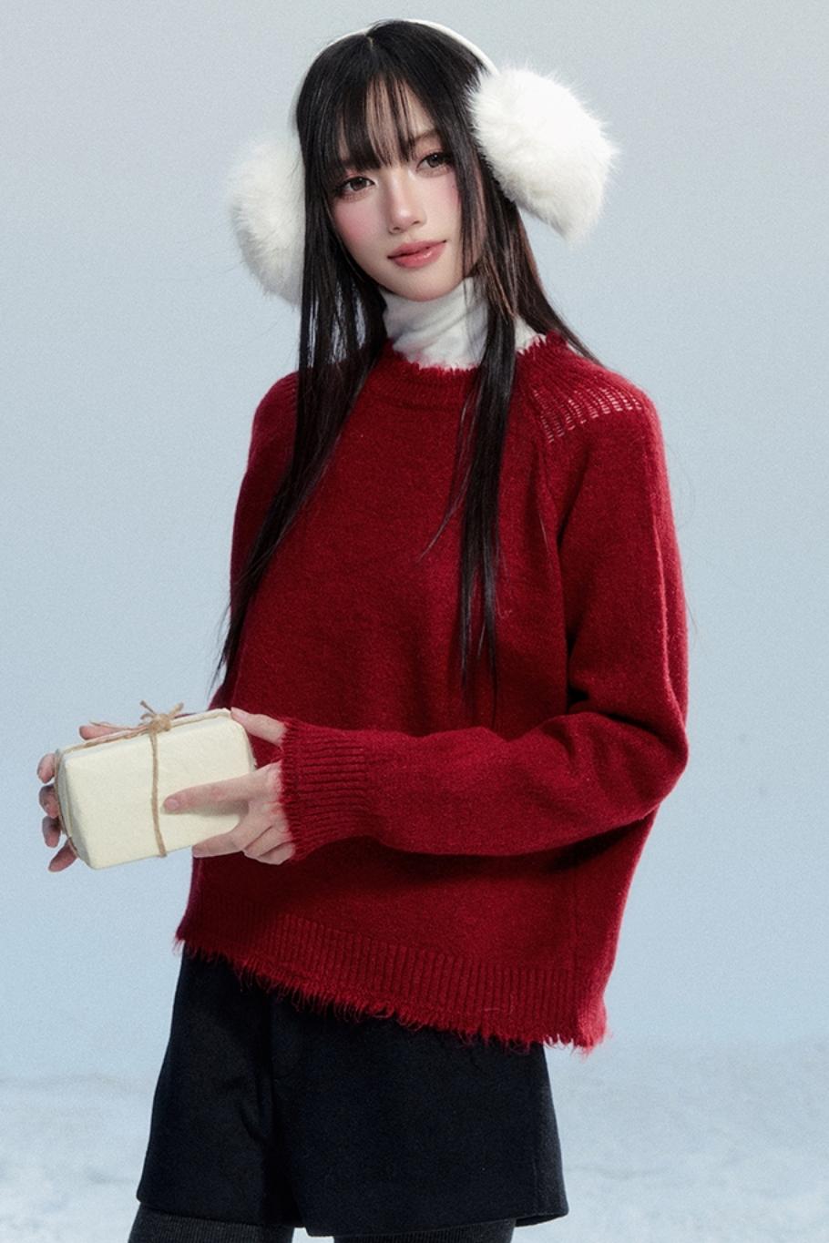 Fringed Raw Edge Knit Top