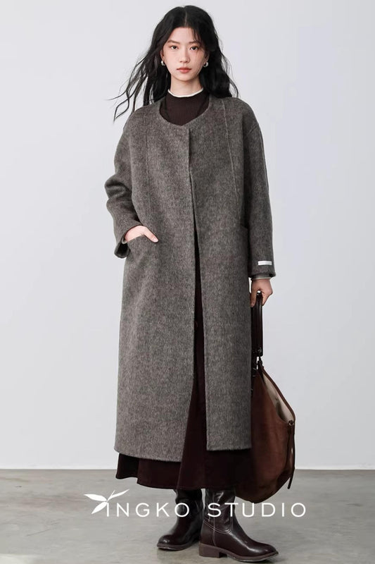Oatmeal Latte Woolen Long Coat