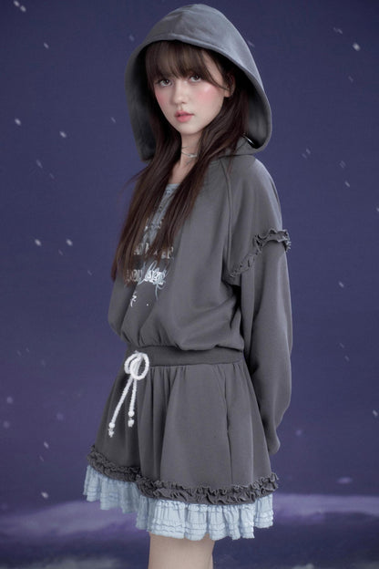 Gray-Blue Hooded Sweatshirt Dress
