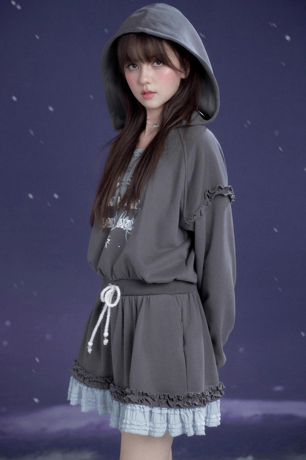 Gray-Blue Hooded Sweatshirt Dress