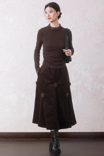 Chestnut Brown Patchwork Turtleneck Top