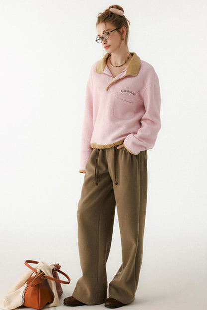 Pink Embroidery Fleece Top