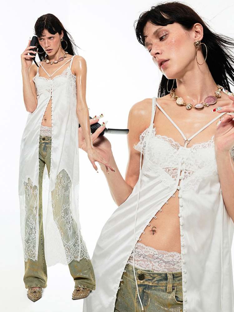 2Way Race Sheer Suspender Long Dress