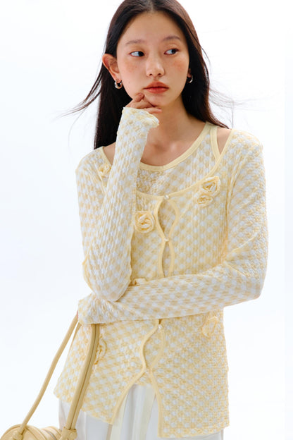 Three-Dimensional Flower Bubble Texture Knitted Vest Set