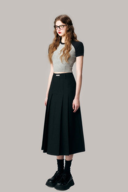 Black Pleated Long Skirt