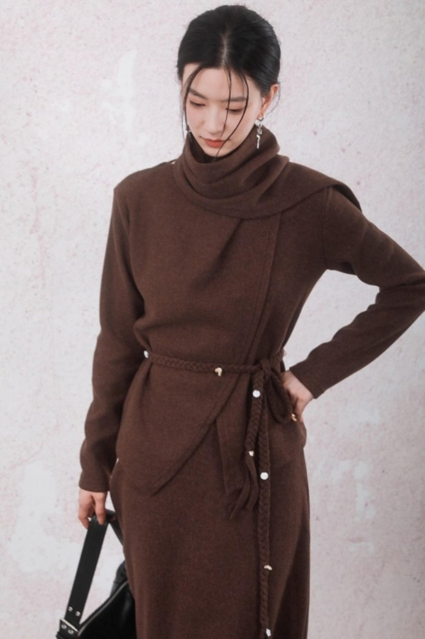 Chestnut Brown Knitted Sweater Set-Up