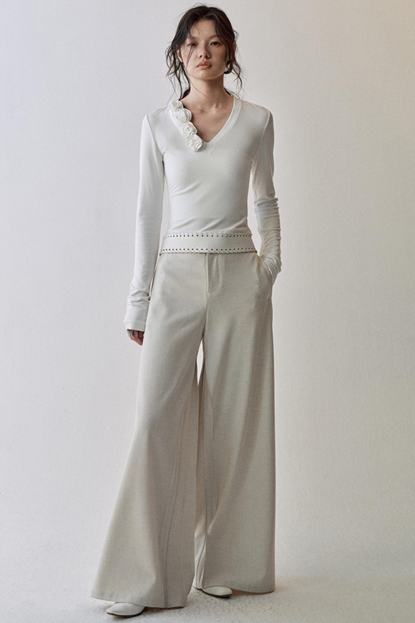 Elegant V Neck Flower T-Shirt