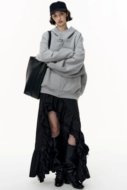 Casual Large Zip Hooded Cardigan