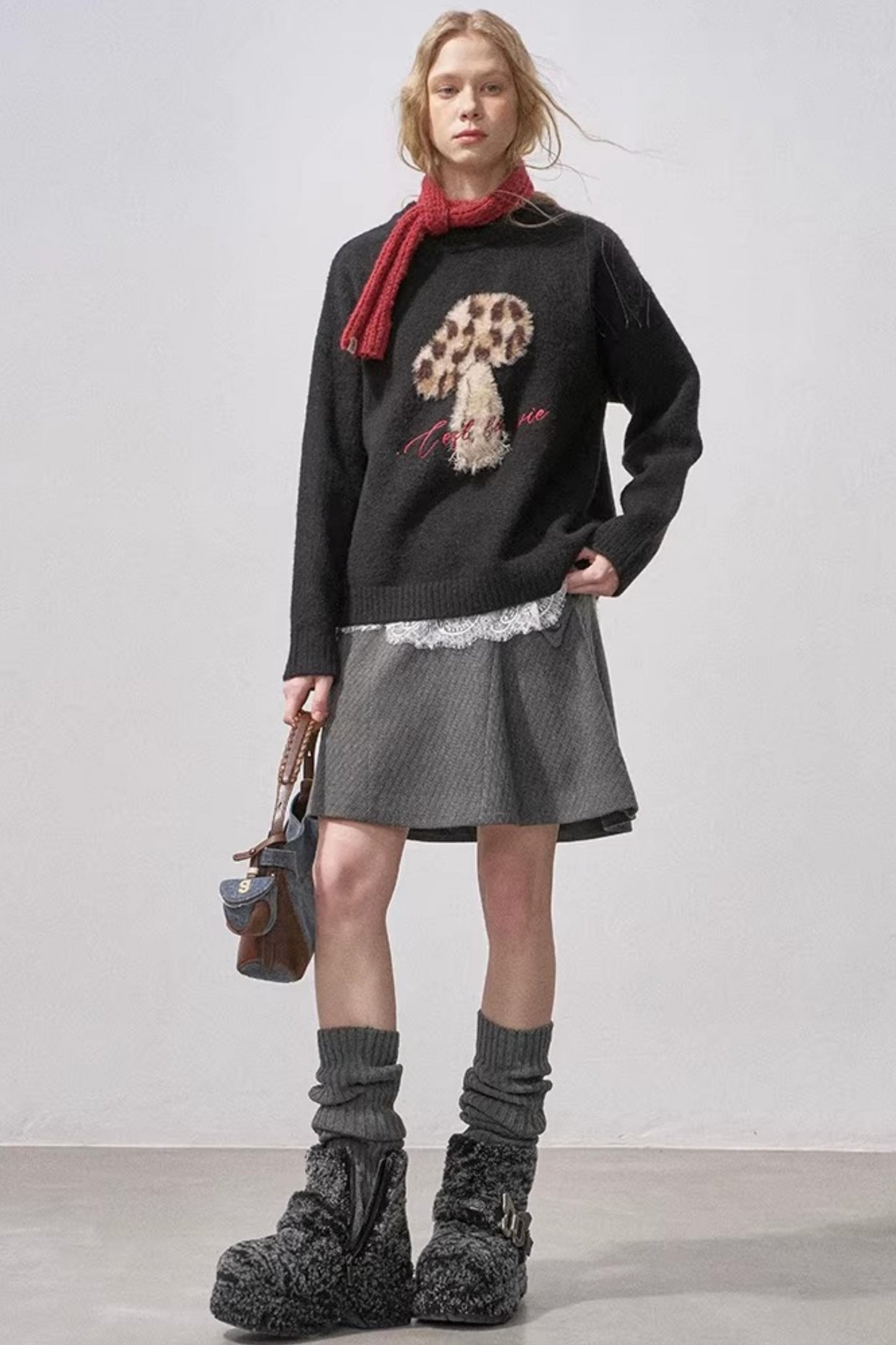 Mushroom Letter Knit Sweater