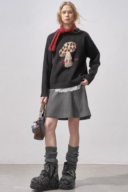 Mushroom Letter Knit Sweater