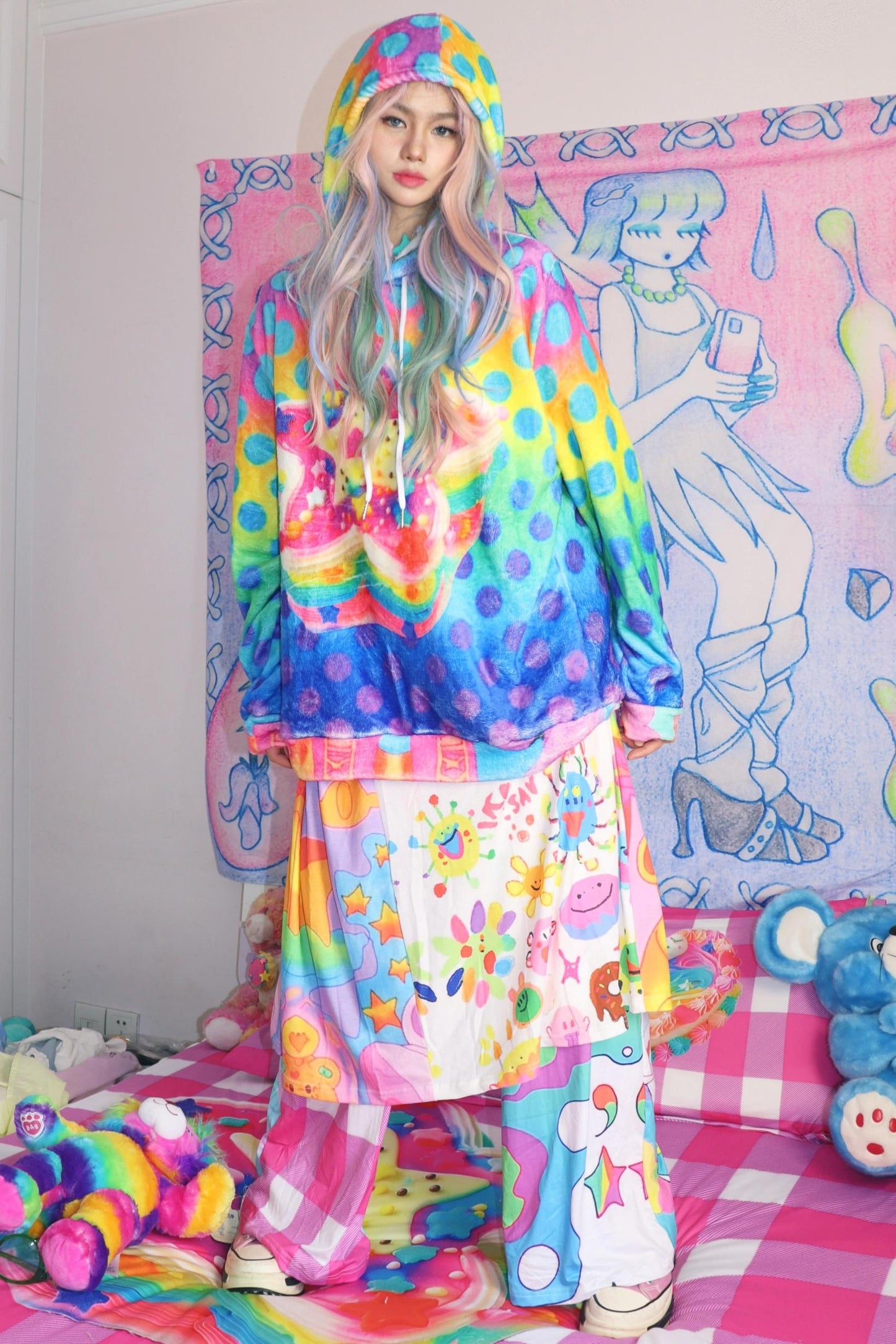 Colourful Polka Dot Hooded Sweatshirt