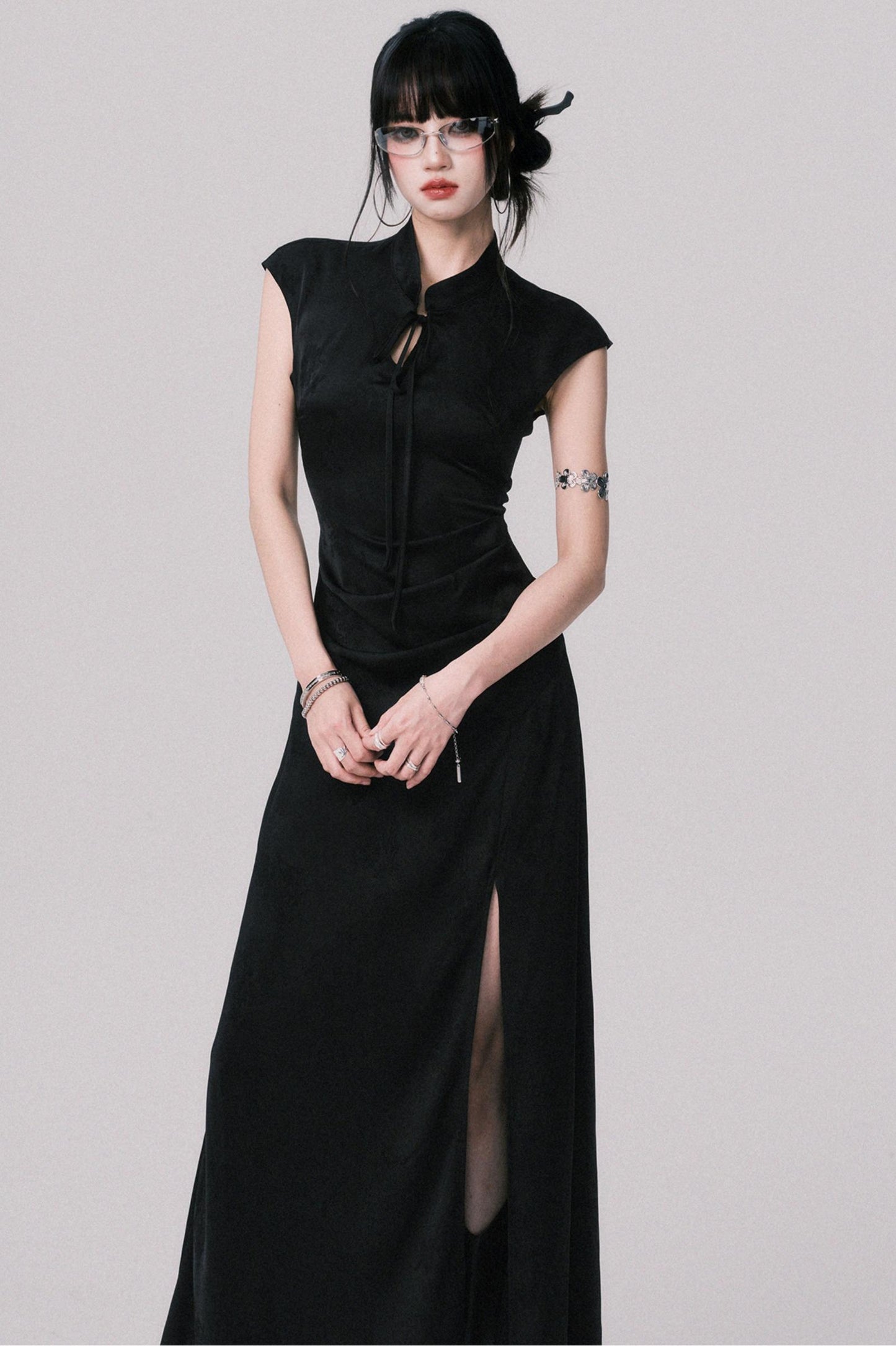 Chic Black Jacquard Qipao Dress