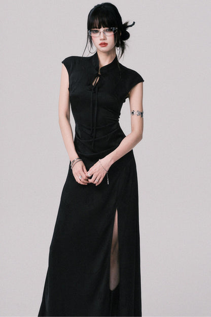 Chic Black Jacquard Qipao Dress