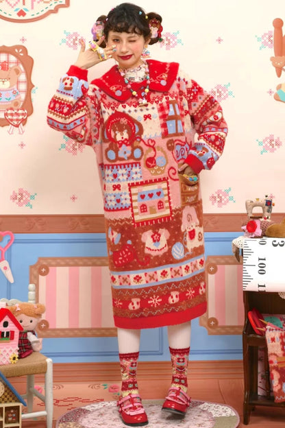 네이비 칼라 밍크 벨벳 스웨터 원피스