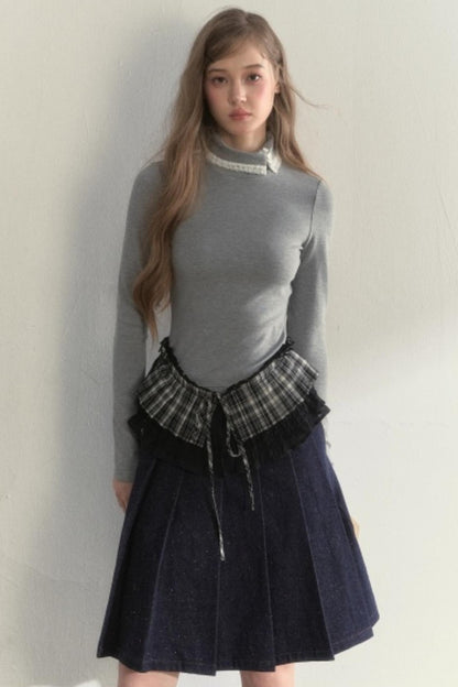 Layered Pleated Base Long Sleeve Top