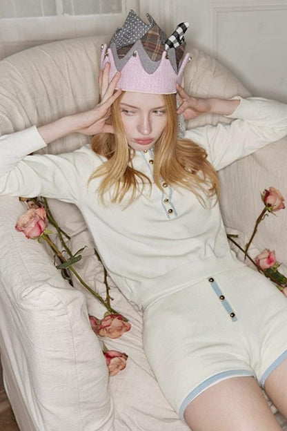 White Knit Polo Sweater Set-Up