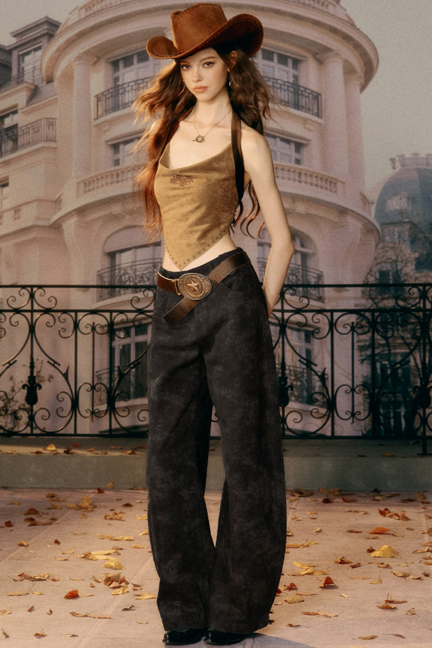 Retro Printed Wide-Leg Jeans