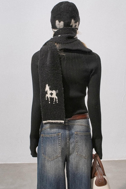 Love Pony Knitted Plush Warm Hat Scarf Set-Up