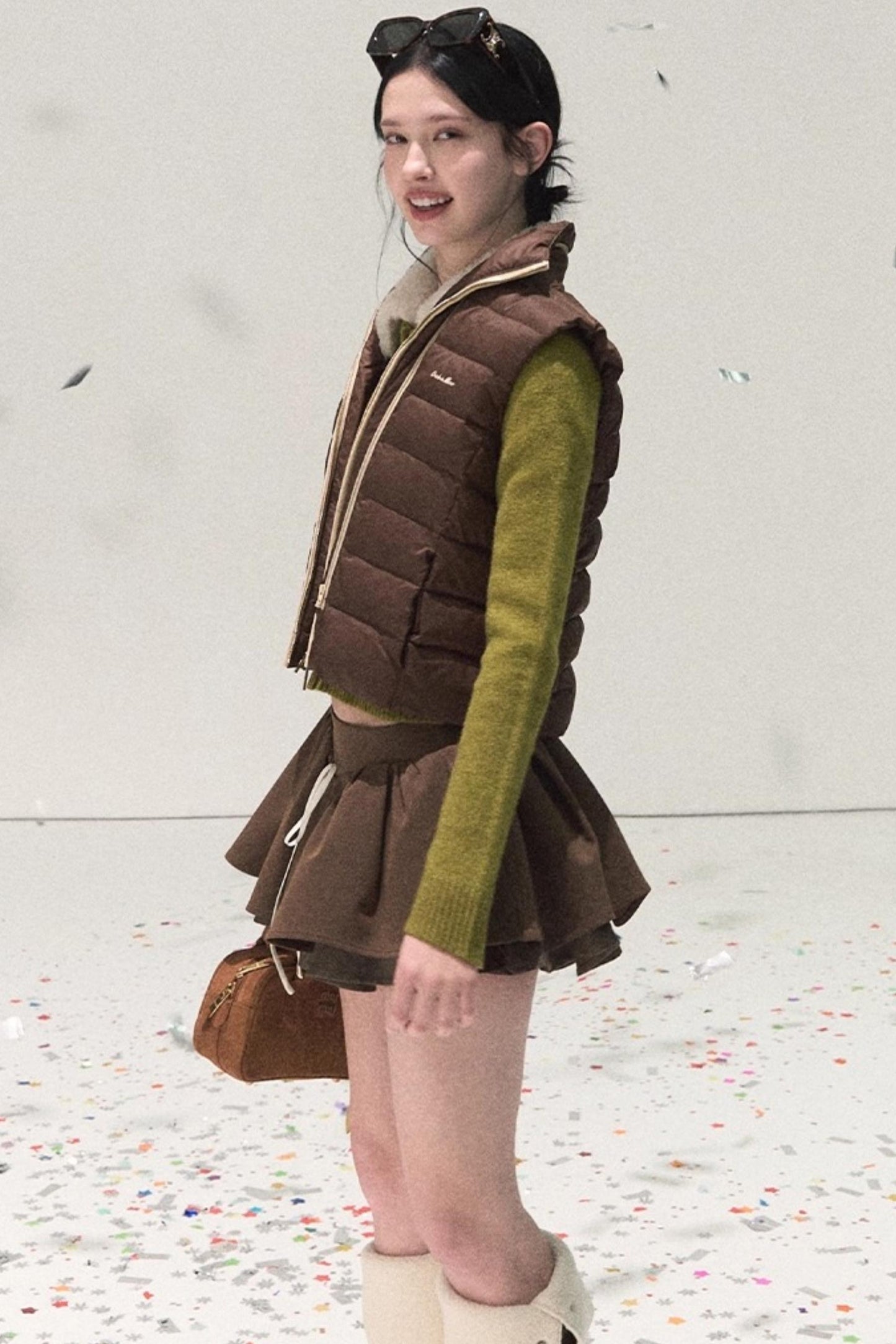 Plaid Color-Blocked Puffy Skirt