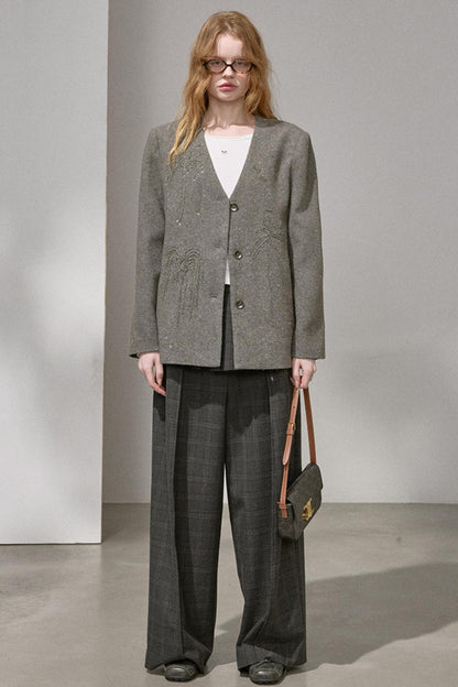 High-Density Beaded V-Neck Jacket