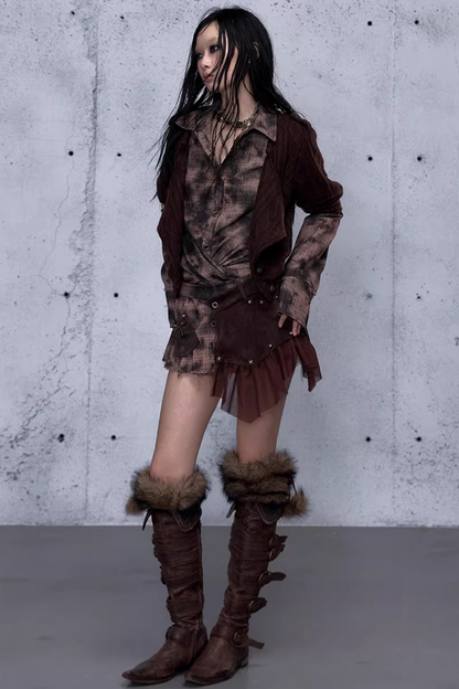 Plaid Knit Irregular Top