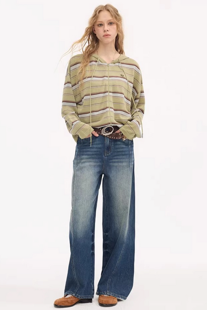 Split Curved Hem Denim Pants