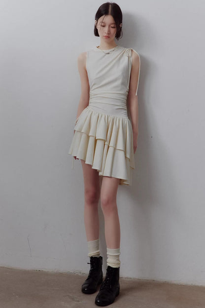 Cloud White Asymmetrical Knitted Dress