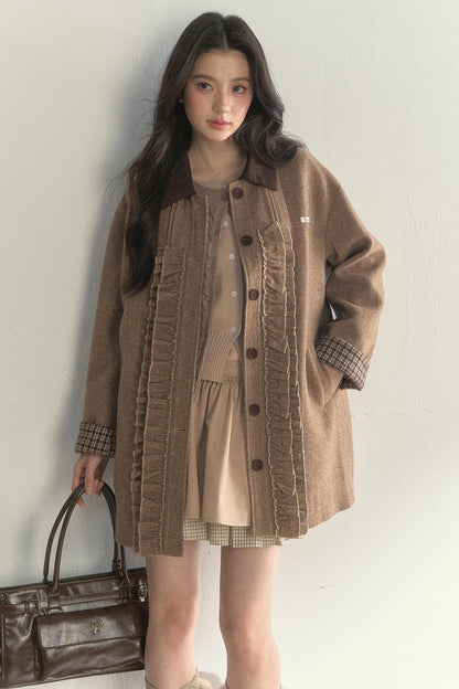 Vintage Khaki Houndstooth Wool Coat