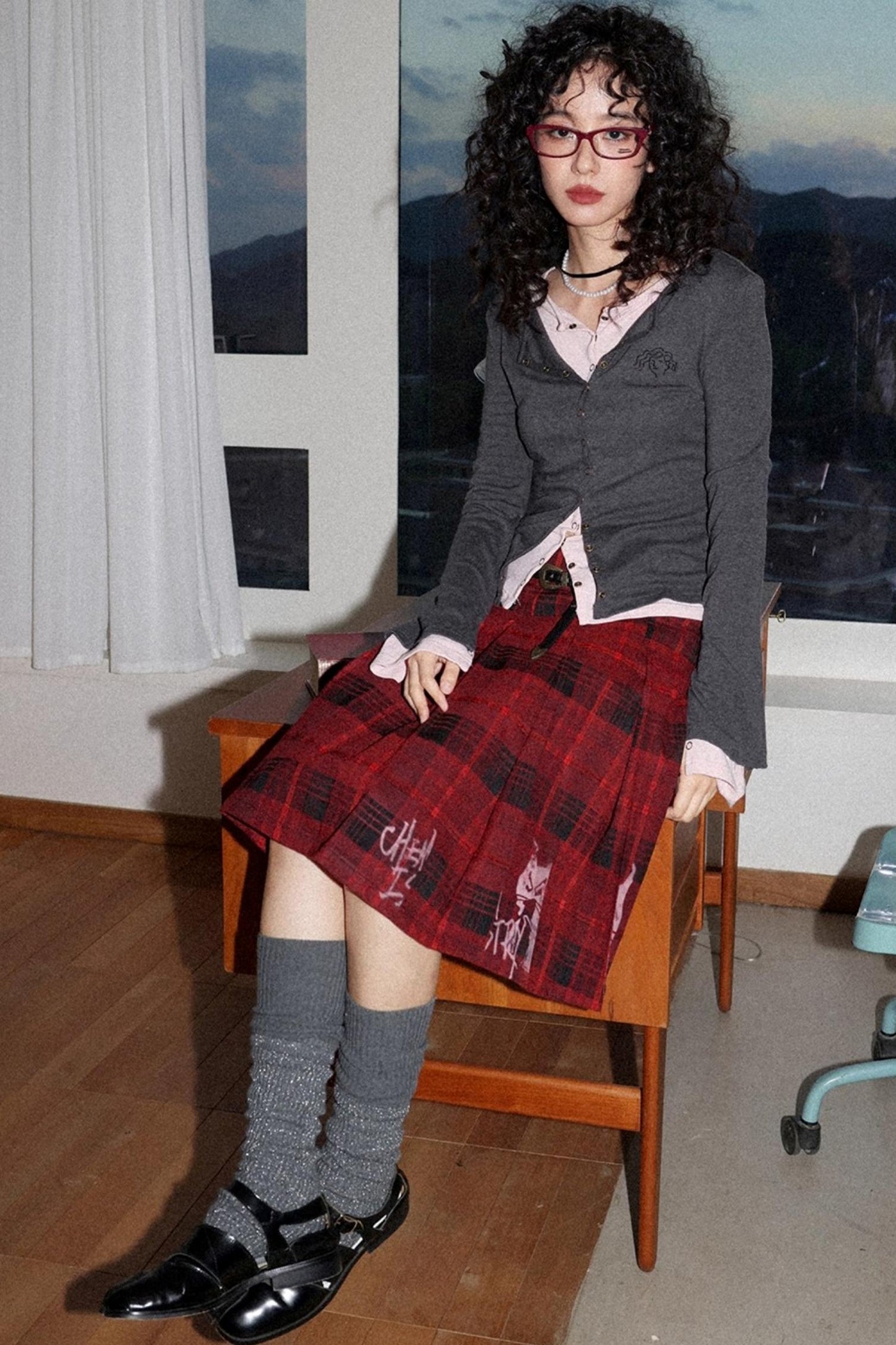 Retro Casual Pleated Plaid Skirt