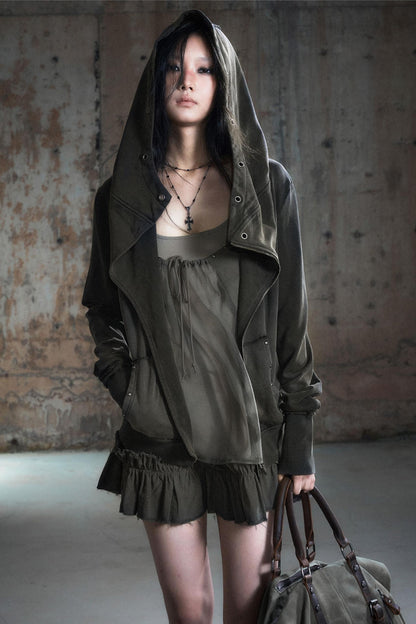 Deconstructed Lapel Sweatshirt Jacket