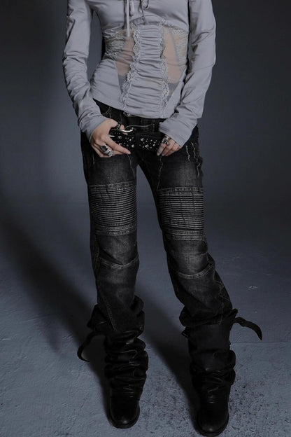 Motorcycle Style Low-Rise Casual Jeans