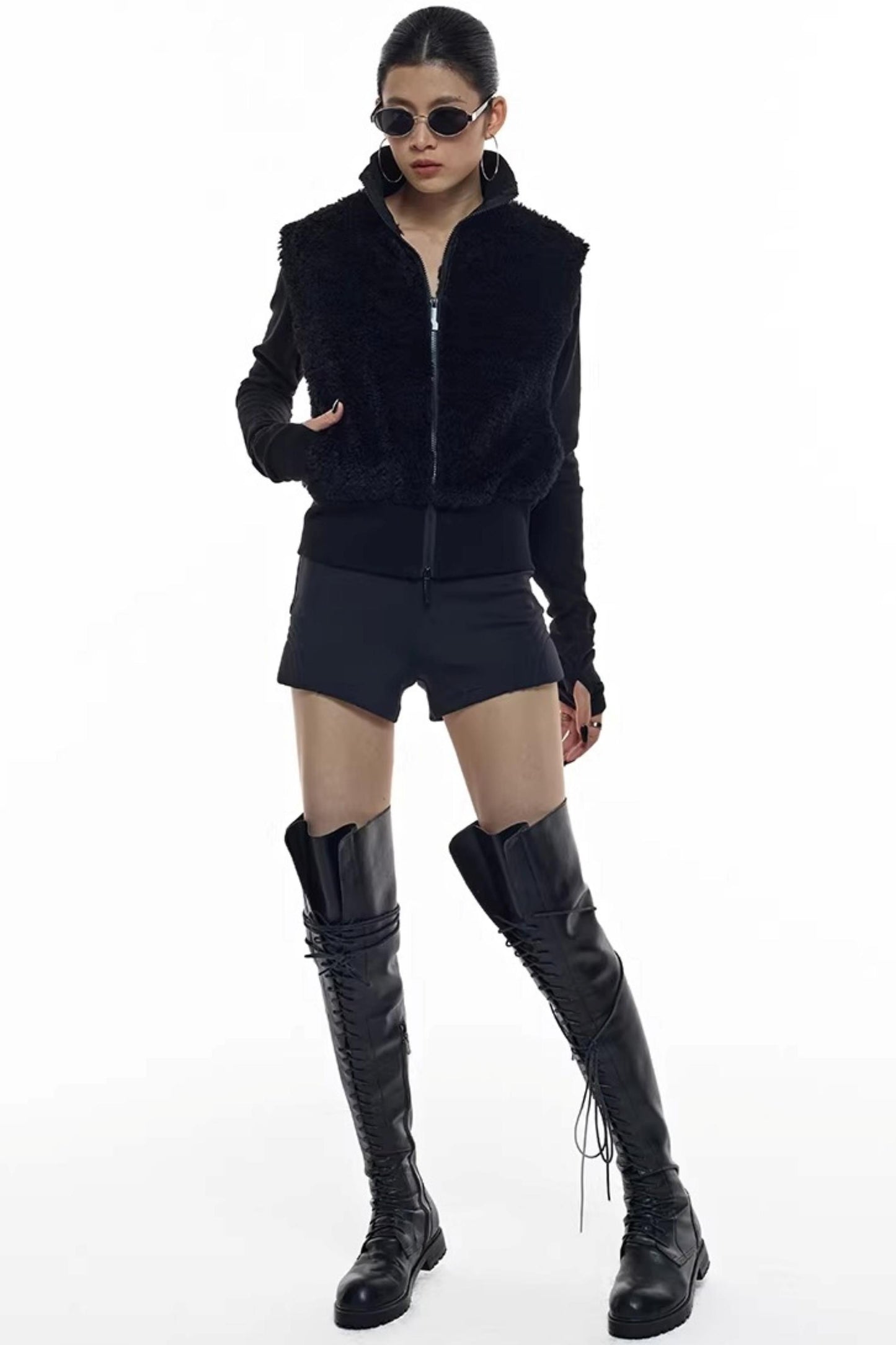Patchwork-Pelzweste-Jacke