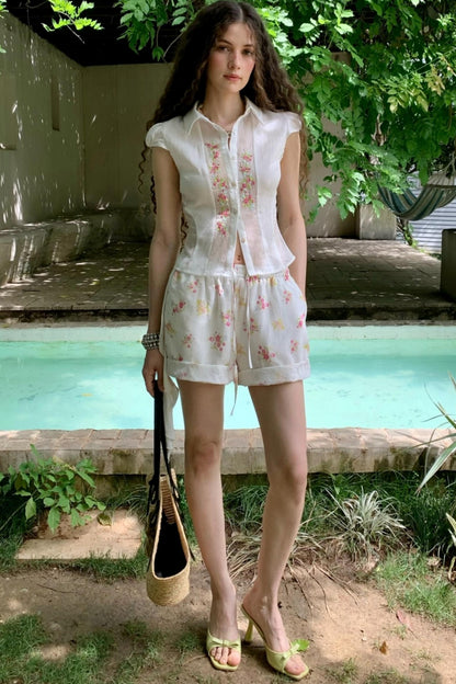 Elegant Floral Shirt And Skirt Set-Up